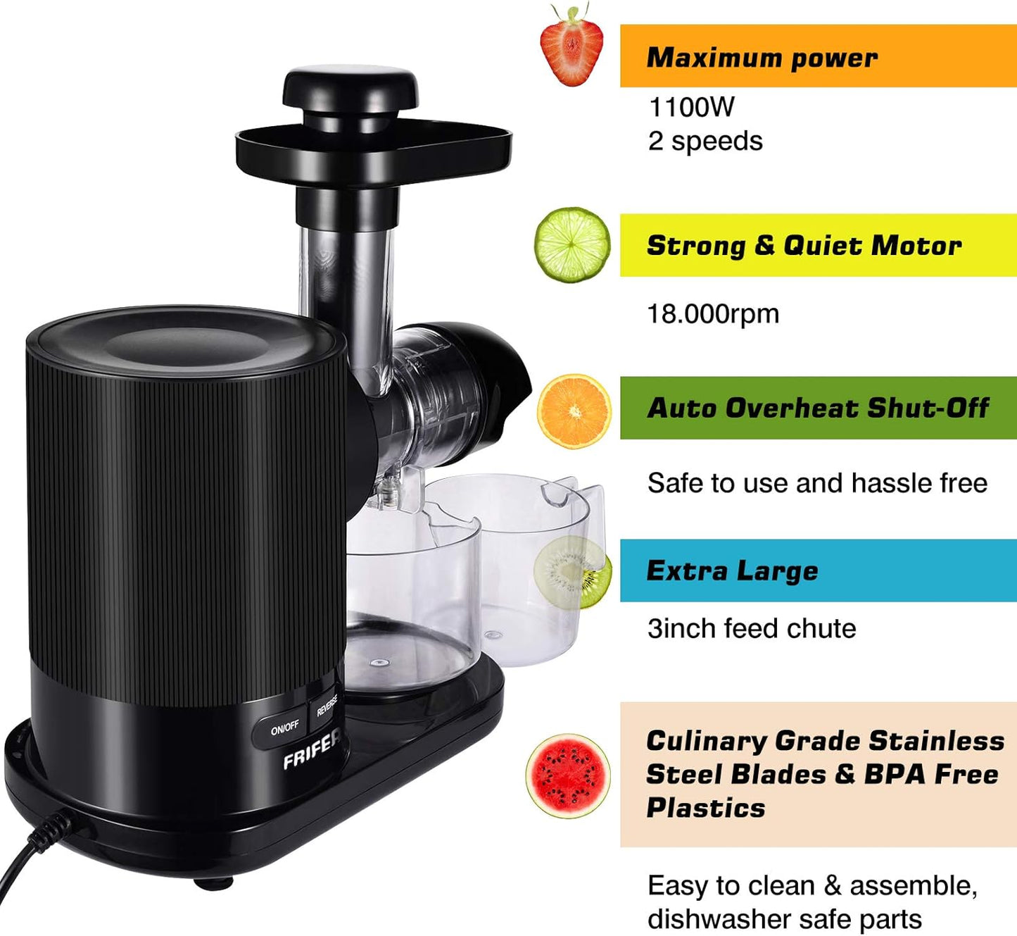 Slow Masticating Juicer, Cold Press Juicer Machines with 2-Speed Modes, Reverse Function, Electric Masticating Juicer Extractor with Brush for Fruit and Vegetable, Easy to Clean, BPA Free…