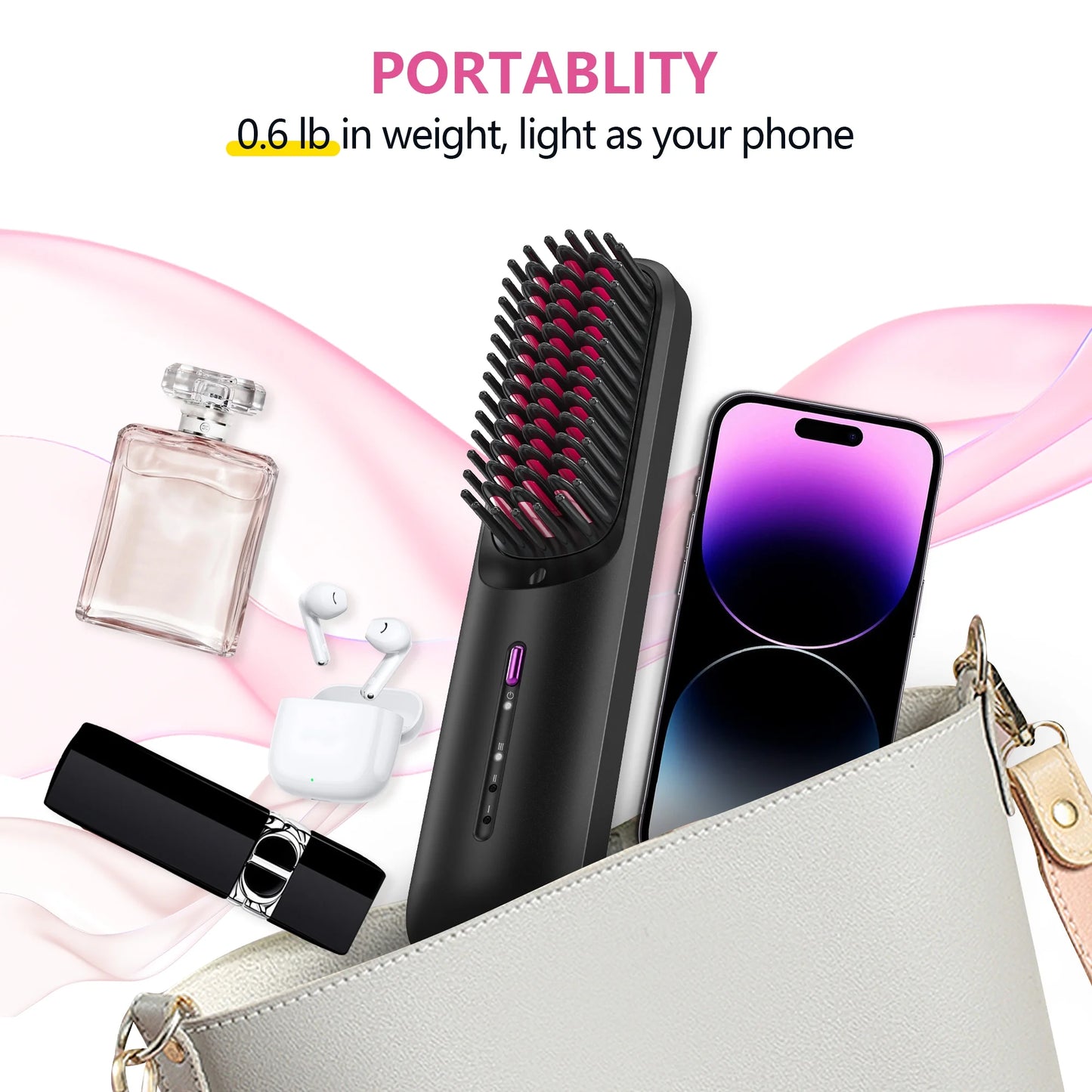 Cordless Hair Straightener Brush, Portable Hot Ionic Straightener Comb for Women, for Travel