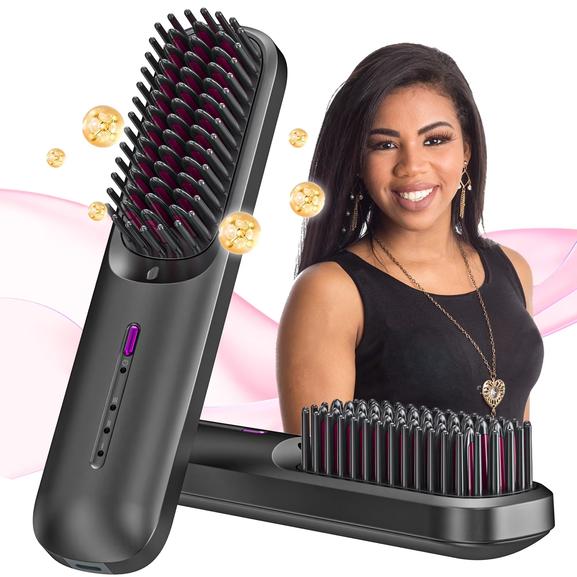 Cordless Hair Straightener Brush, Portable Hot Ionic Straightener Comb for Women, for Travel