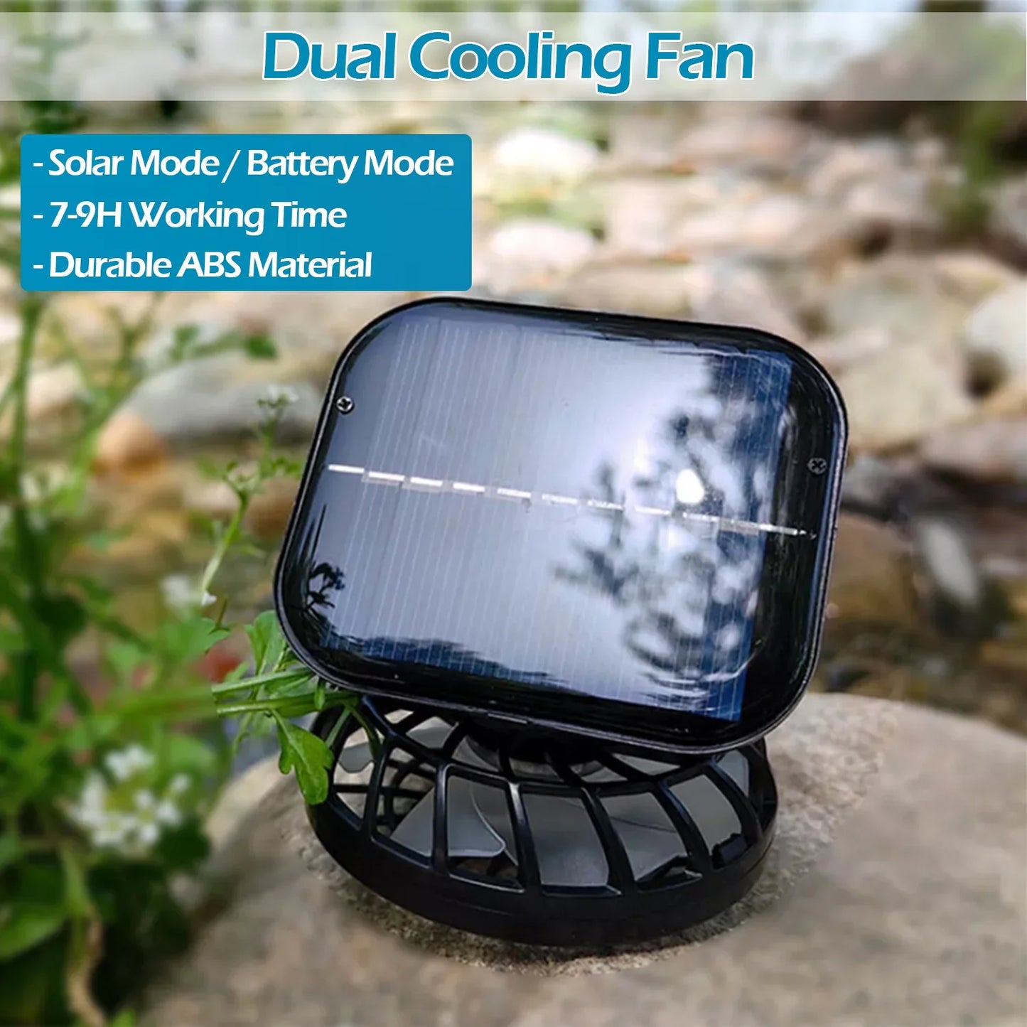 Solar Powered Fan Hat Wide Brim for Outdoor Fishing, Boonie Sun Hat with 2 Solar Fans, 3 Speed Adjustable - Black