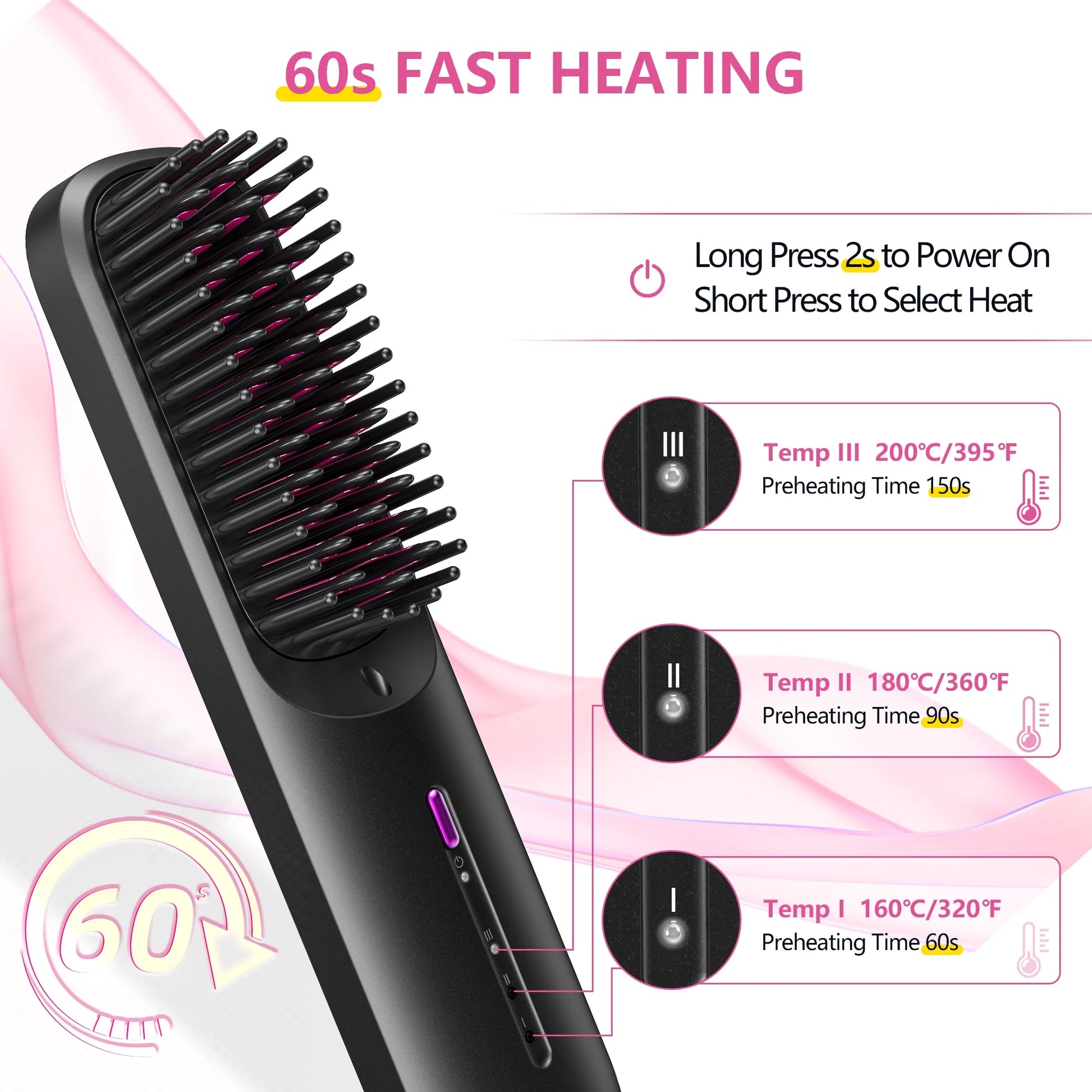 Cordless Hair Straightener Brush, Portable Hot Ionic Straightener Comb for Women, for Travel