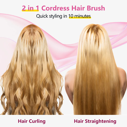 Cordless Hair Straightener Brush, Portable Hot Ionic Straightener Comb for Women, for Travel
