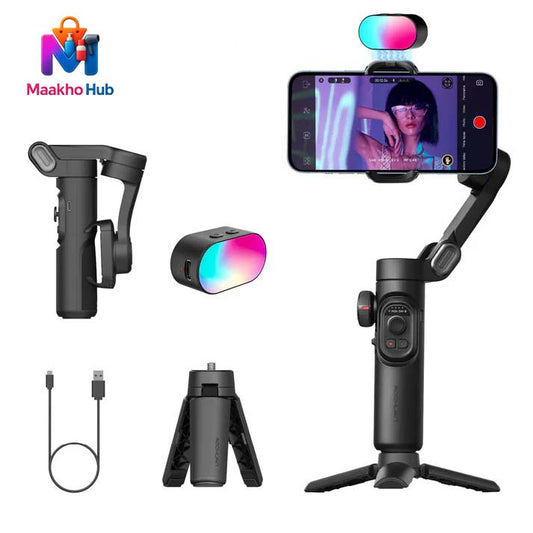 Palm-Size 3-Axis Foldable Smartphone Gimbal with RGB Light – Perfect for TikTok & Vlogging