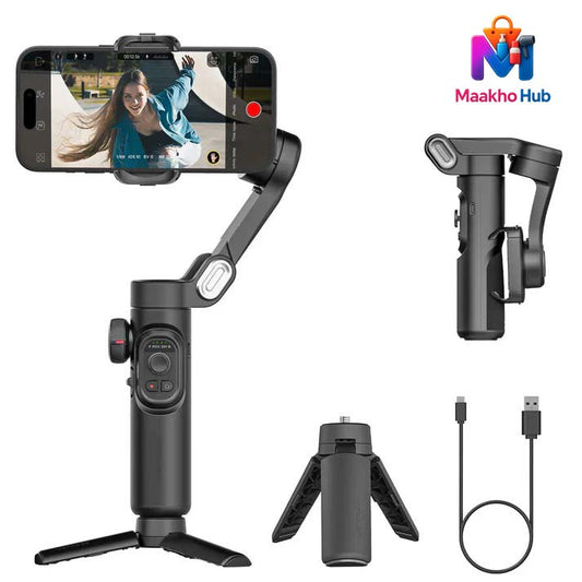 Palm-Size 3-Axis Foldable Smartphone Gimbal with RGB Light – Perfect for TikTok & Vlogging