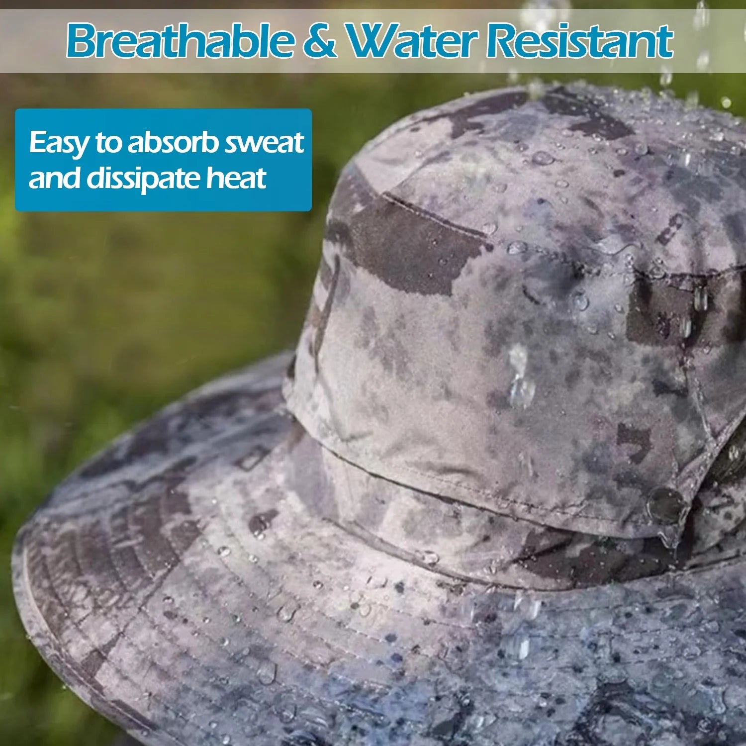 Solar Powered Fan Hat Wide Brim for Outdoor Fishing, Boonie Sun Hat with 2 Solar Fans, 3 Speed Adjustable - Black
