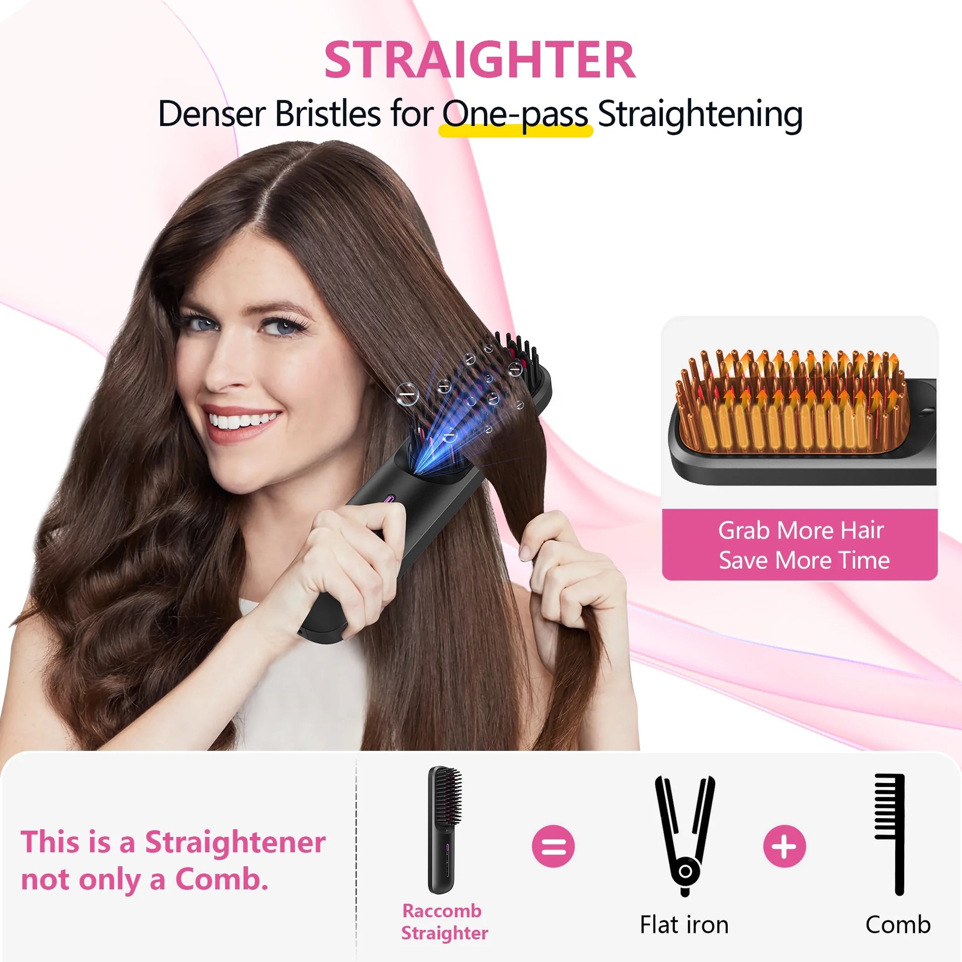 Cordless Hair Straightener Brush, Portable Hot Ionic Straightener Comb for Women, for Travel